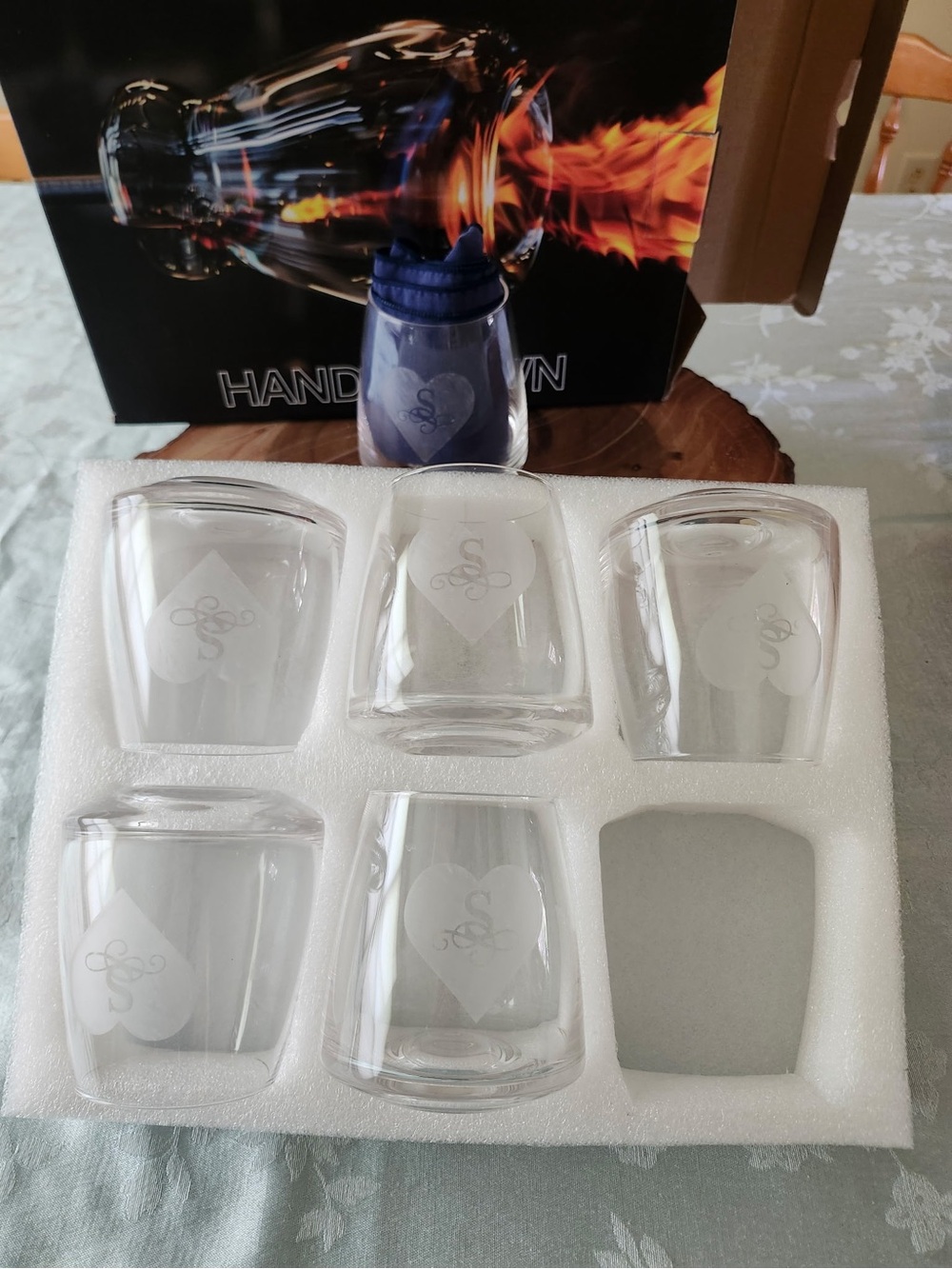 Handblown Clear Glass “S” Heart-Etched Tumbler Set - Glass